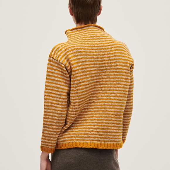 BABAA Jumper No6 In Ochre Striped Wool Sweater Mock Neck Iconic No 6 One Size - Picture 3 of 16